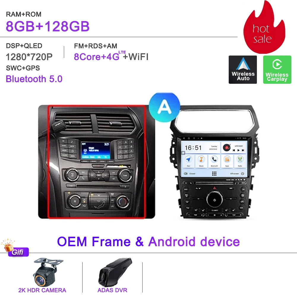 Auto Radio Android 16 For Ford Explorer 5 2011 -2019 Car Multimedia Player Navigation Stereo GPS No 2Din DVD Head Unit  Dash Cam