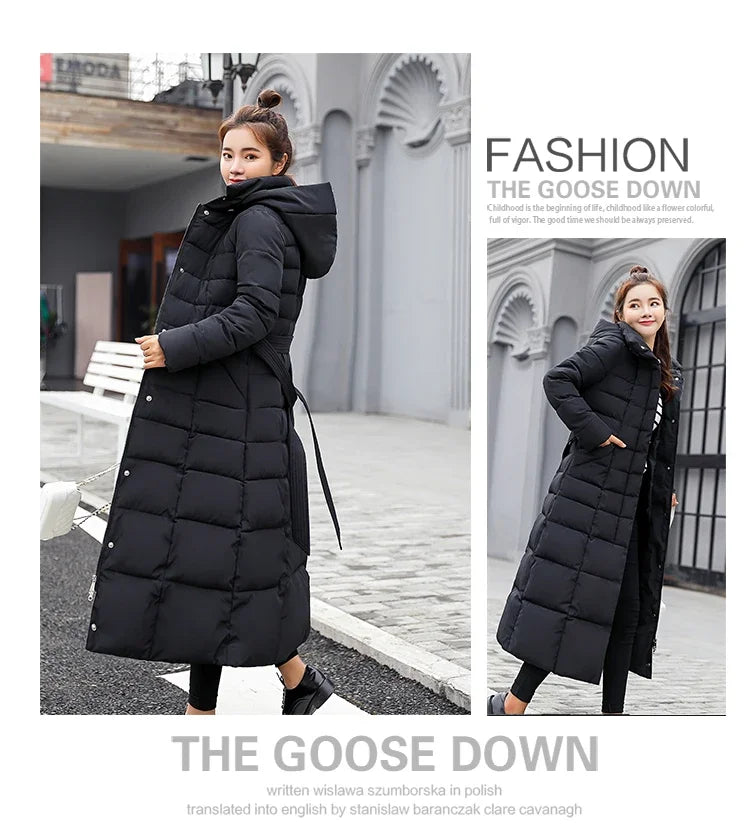 Long Down Cotton Parkas Coat Female New Winter Over Knee Loose Large Fur Collar Hooded Warm Thick Parkas Women  Padded Overcoat