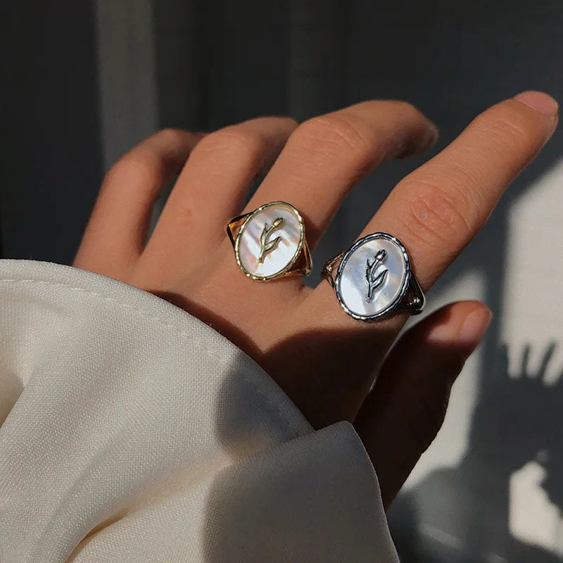 925 Sterling Silver Metal Flower Shell Geometric Rings For Women French Retro Romantic Open Thai