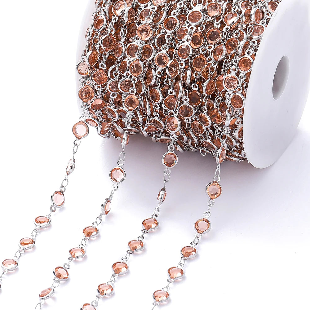 1Meter 6mm Colorful Crystal Beads Beaded Chain Glass Bead Necklace Chain Findings for DIY Bracelet Jewelry Making Supplies