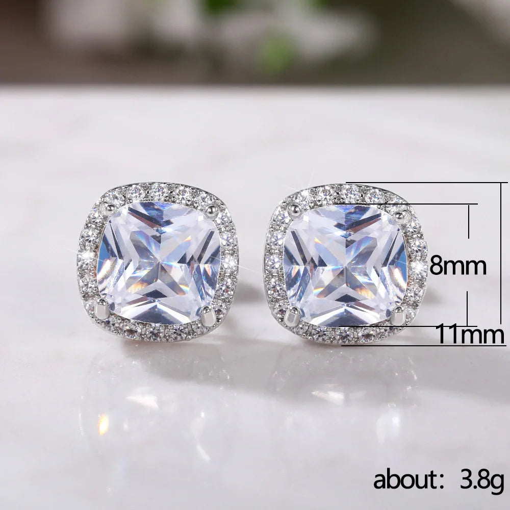 Huitan Bright White/Yellow/Pink CZ Stud Earrings for Women Fashion Contracted Jewelry High Quality Wedding Engagement Earrings