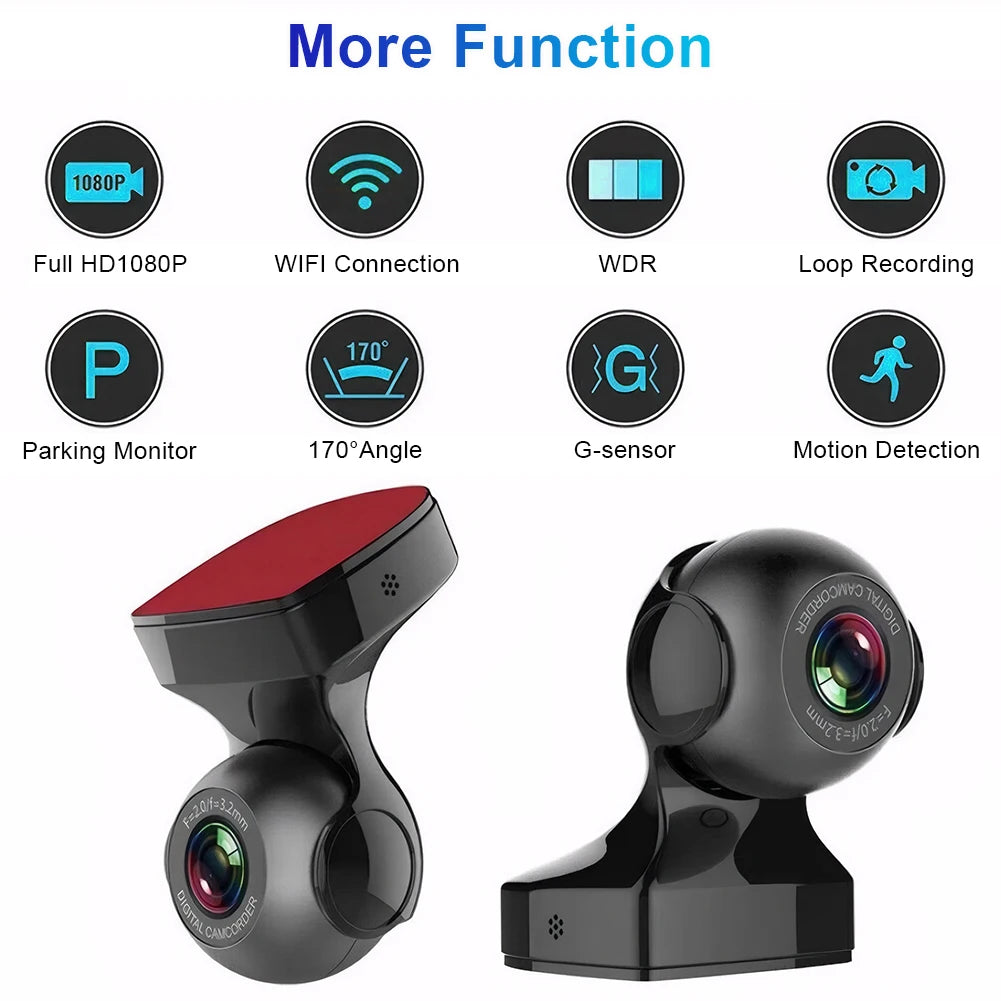 Car Dash Camera 1080P HD Driving Video Recorder 170 Degree Built-in WiFi DVR w/Night Vision Motion Detection G-Sensor Car Camera