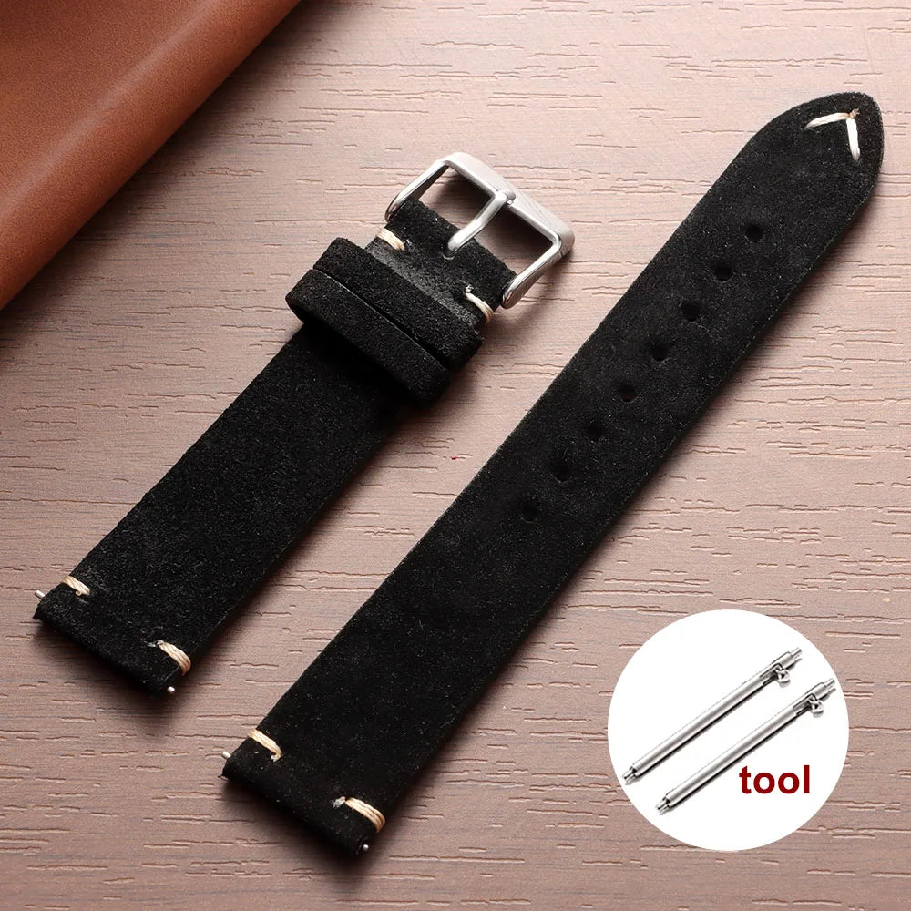 Wristband Soft Suede Leather Straps 14/16/18/20/22mm Vintage Red Watchband Quick Release Calfskin Bracelet Men Women Accessories