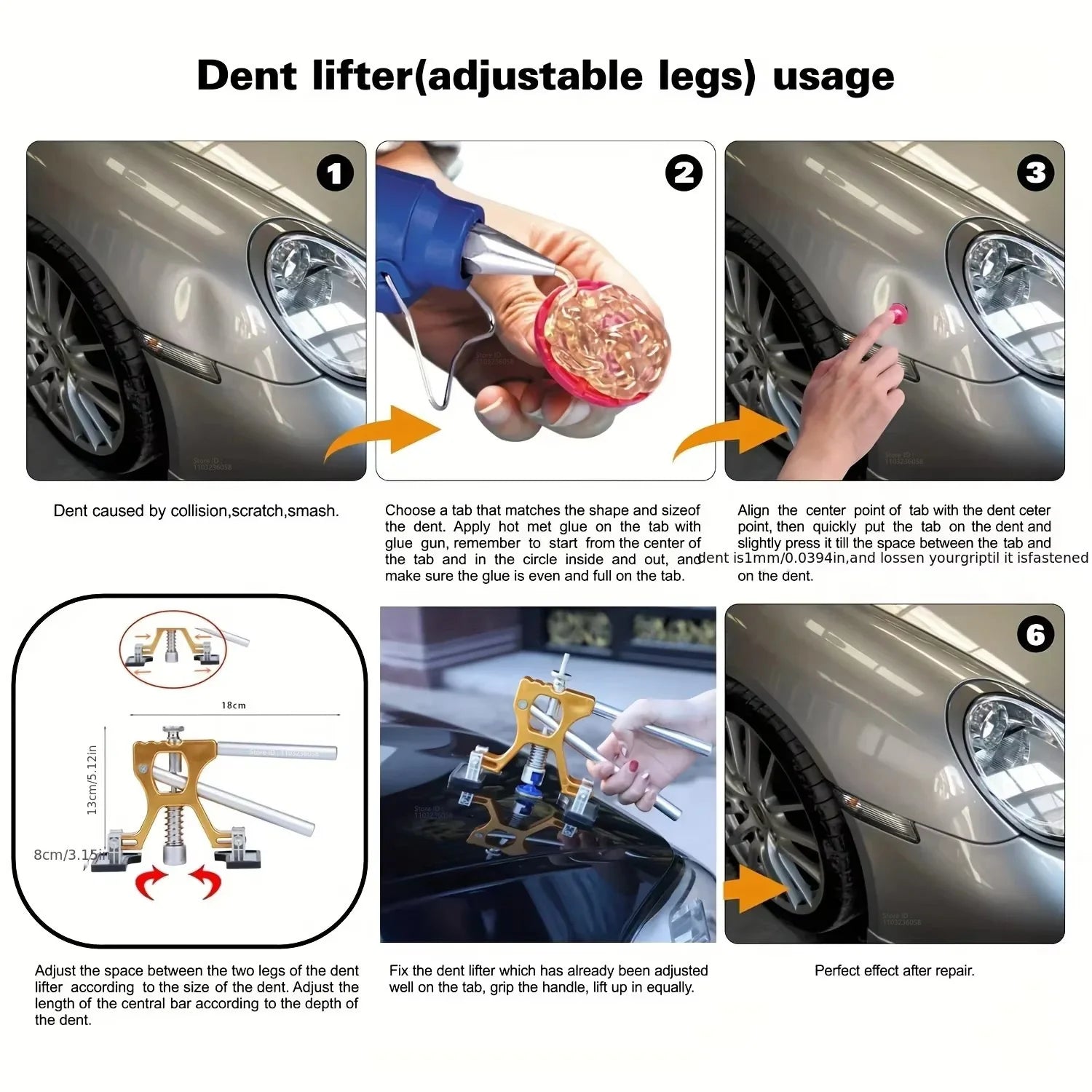 PWSAuto Body Dent Repair Kit Car Dent Puller With Golden Dent Puller For Auto Body Dent Removal Minor Dent And Deep Dent Removal