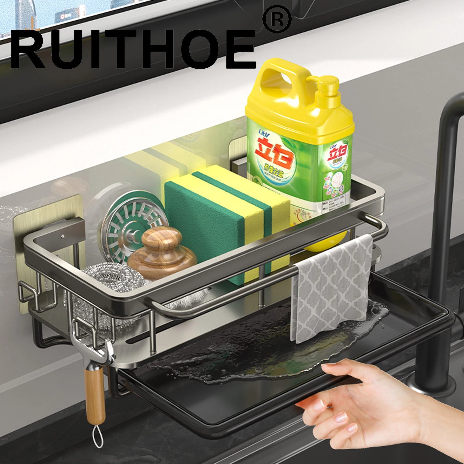 Wall Mount Kitchen Sponge Holder Sink Drain Rack Soap Drainer Towel Rack Shelf Organizer bathroom Storage Accessories