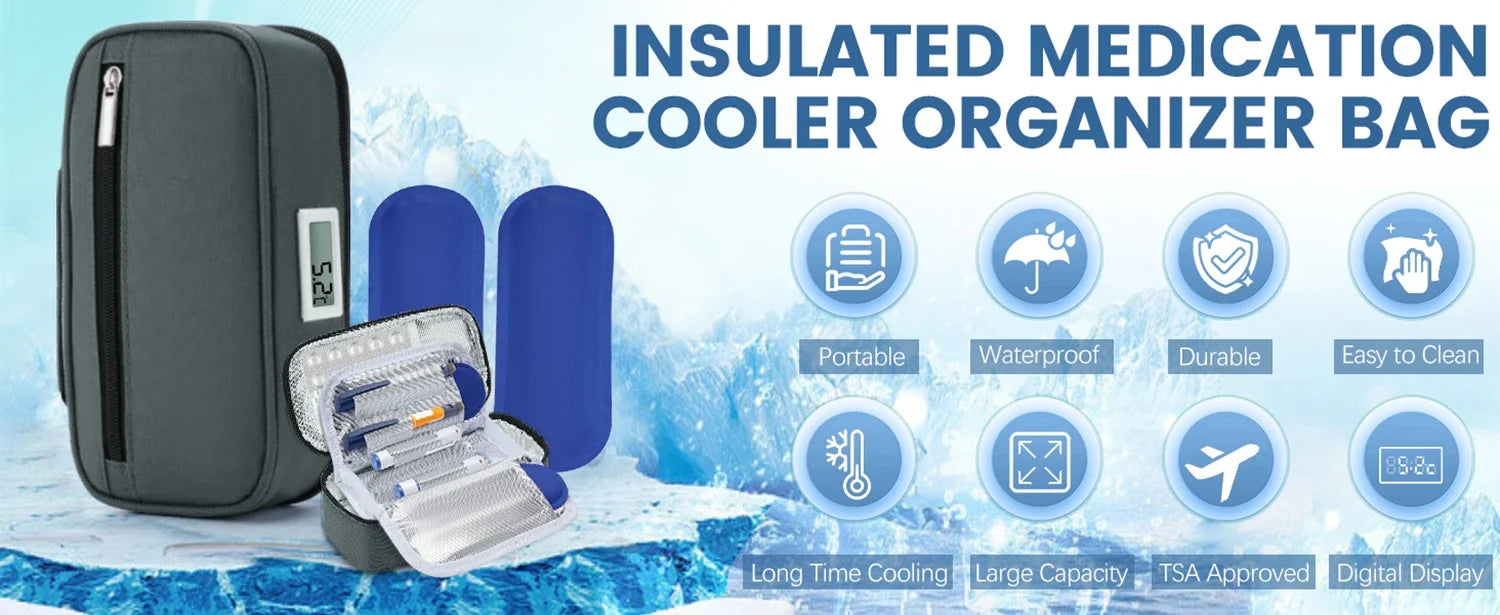 Insulin Refrigeration Small Refrigerator Convenient Medicine Refrigerator With 2 Ice Packs LED Temperature Display OutdoorTravel