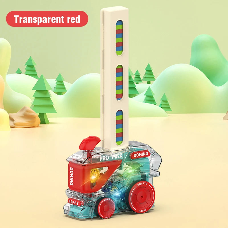 Automatic Domino Train with 60 Dominos Montessori Early Educational STEM Toys Train DIY Building Blocks Christmas Birthday Gift