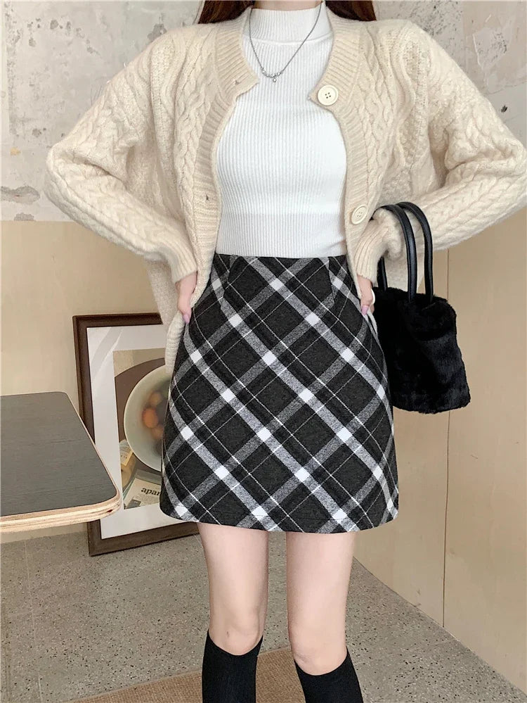 ITOOLIN Womem Vintage Plaid Tweed A-line Skirt Casual High Waist Mini Skirt Women Preppy Style Bodycon Skirts Spring Summer 2026