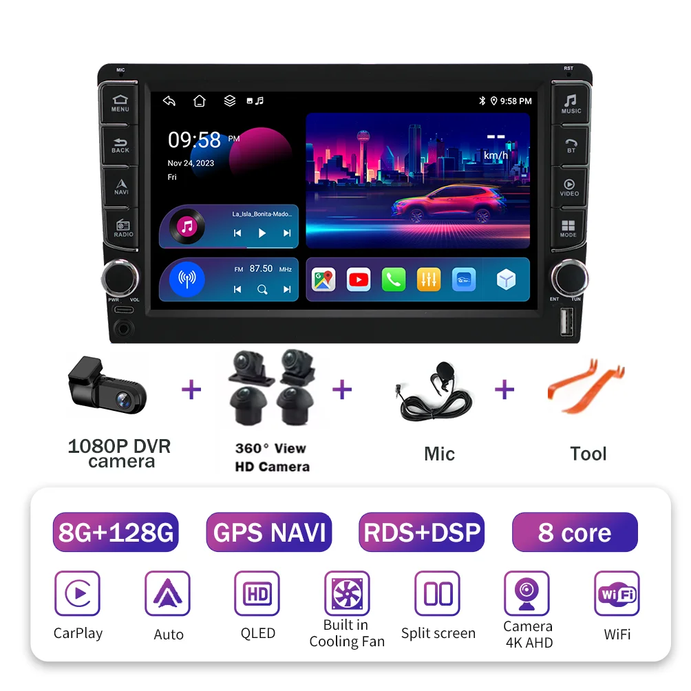 Android 16  For Kia RlO 2 2005 - 2011 2 Din Video Player Car Radio Multimedia Stereo Navigation Carplay AUTO Head Unit Audio  GP