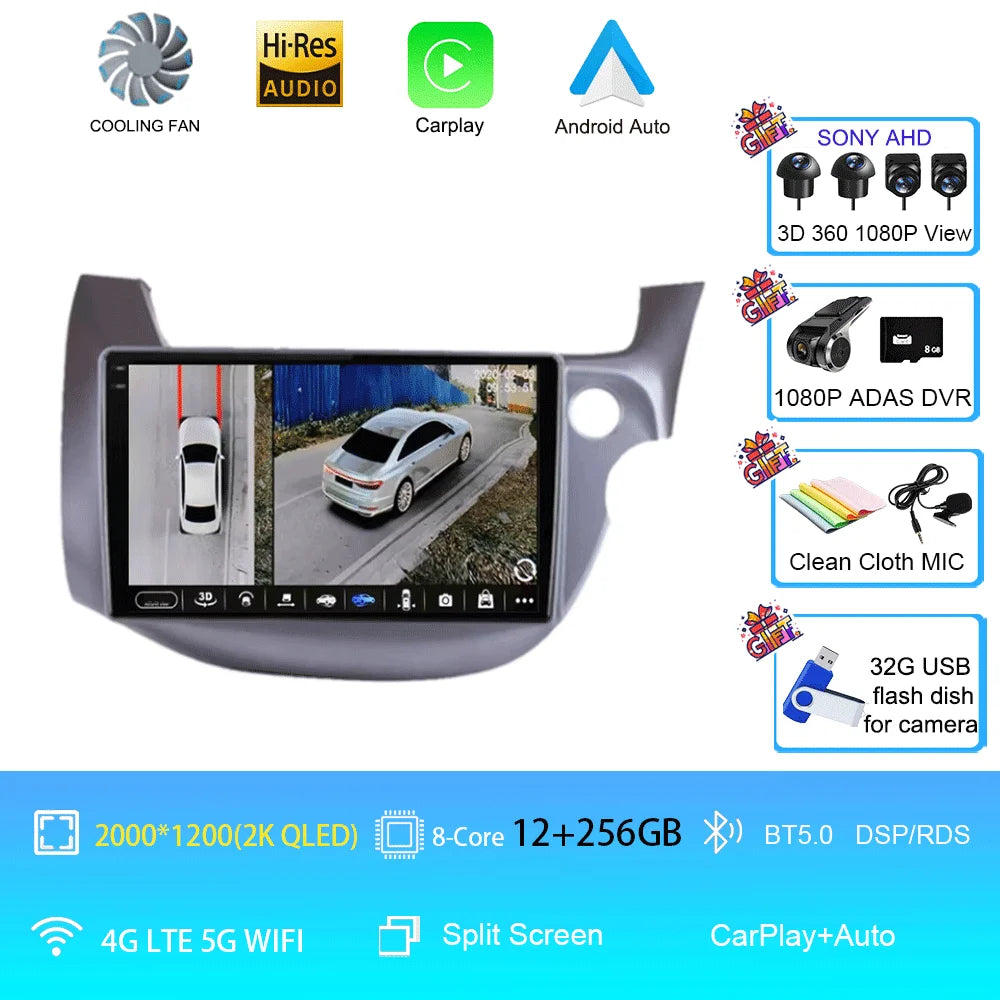 Car Radio Android 16 For Honda Jazz Fit 2007-2013 RHD Stereo Multimedia Video Player Carplay Auto GPS Navigation 2din Head Unit
