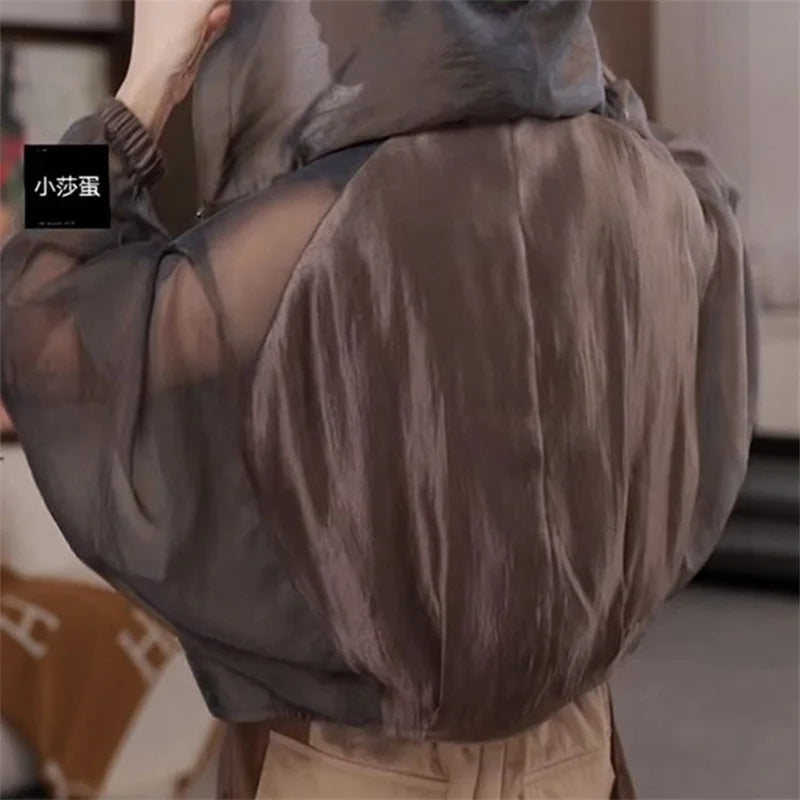 Design Pocket Sunscreen Jacket Women 2025 Summer Fashion Breathable Sun Protection Coat Loose Large Size Hooded Short Jacket