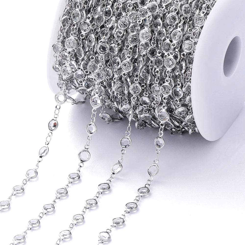 1Meter 6mm Colorful Crystal Beads Beaded Chain Glass Bead Necklace Chain Findings for DIY Bracelet Jewelry Making Supplies