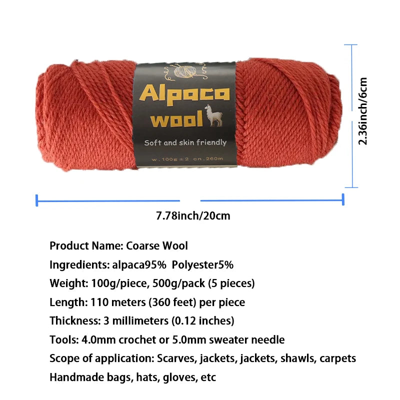 500g Alpaca Wool 245 Chunky Knitting Yarn Multi-Color Autumn and Winter Fashionable Gift for Men and Women DIY Knitting Material Kit for Warm Sweaters, Coats, Scarves, Hats, Gloves, Leg Warmers, Knee Pads Yarn Balls 5Pcs/Pack