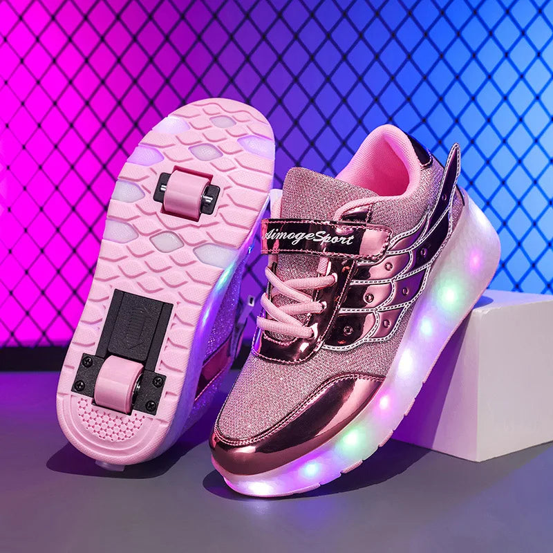 Sneakers Roller Shoes Outdoor Deformation Parkour Skates Dual-Use Children Girls Boys Adult Men Women Unisex Roller Skates