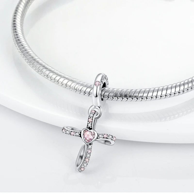 MULA Pink 925 Sterling Silver Charms Pendant Perfume Dreamcatcher Heart Love Beaded Fit Original Bracelet Women DIY Jewelry Gift