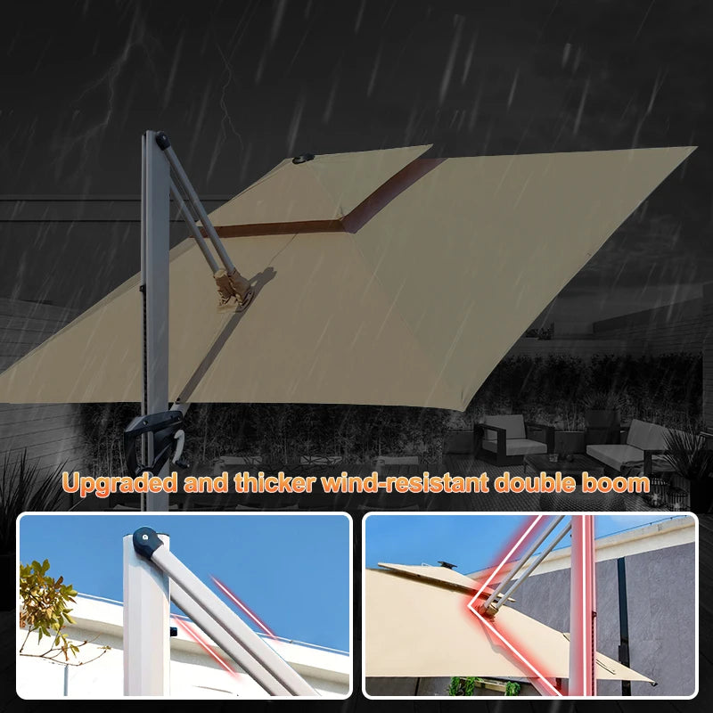 Outdoor Courtyard Umbrella, Sunshade Umbrella, Square Roman Umbrella, Large, with Base,360°Rotation Parasols Customized,3*3