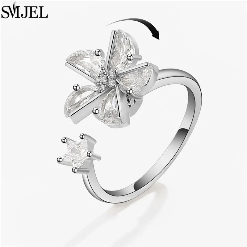 Ethnic Fashion Daisy Flower Anxiety Ring Adjustable Women Girls Worry Stress Relief Jewelry Spinning Fidget Rings Party Gifts