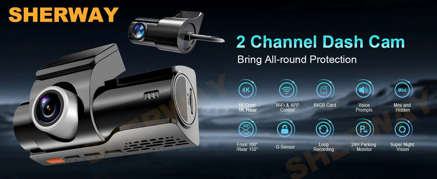 Dash Camera 4K for Cars DVR Dual-Channel HD 1080P Front and Rear GPS Car Camera WDR Night Vision WiFi APP Monitor Video Recorder