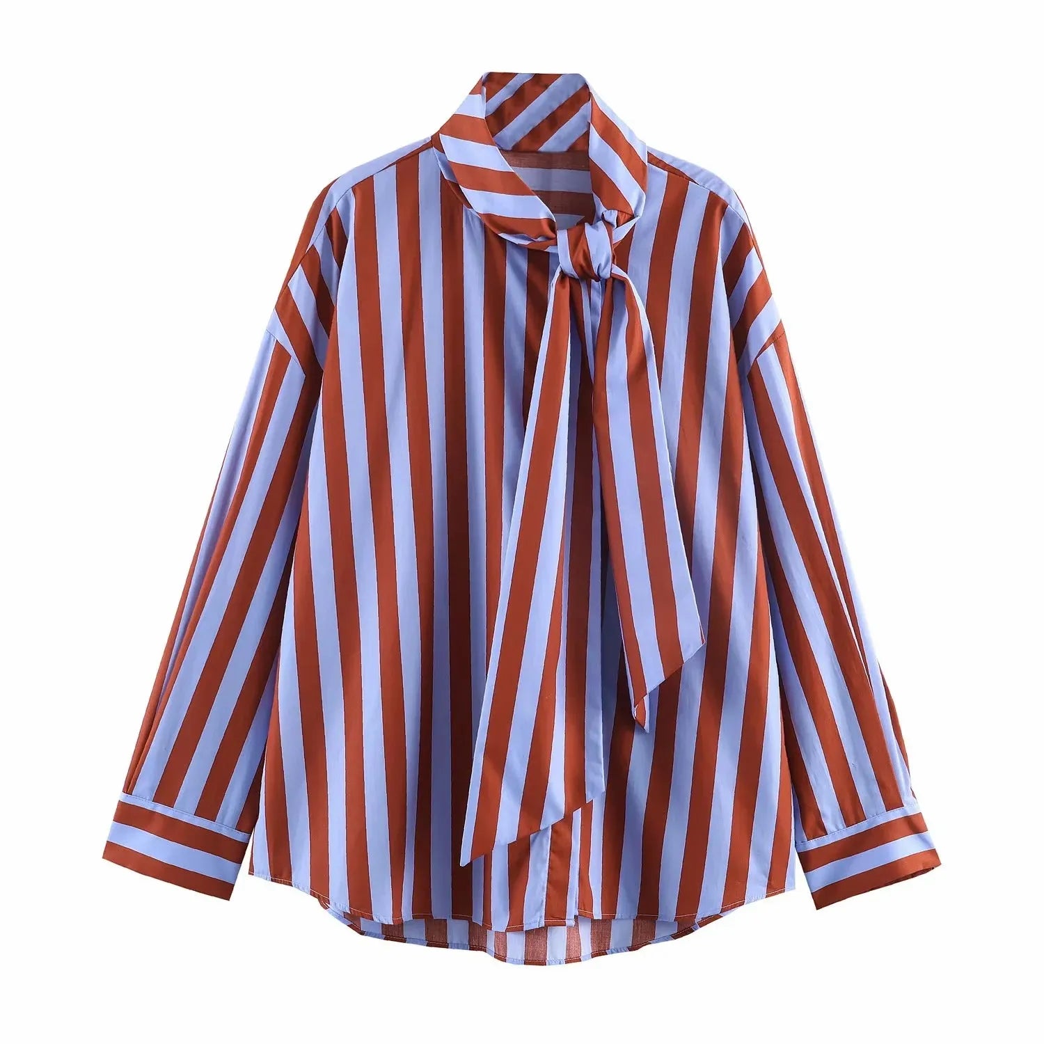 Women New Music Festival Chic Blouse Women's Loose Fit Striped Shirt Bow Single Breasted Simple Casual Female Top
