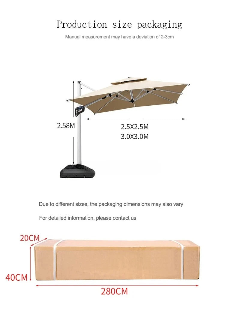 Outdoor Courtyard Umbrella, Sunshade Umbrella, Square Roman Umbrella, Large, with Base,360°Rotation Parasols Customized,3*3