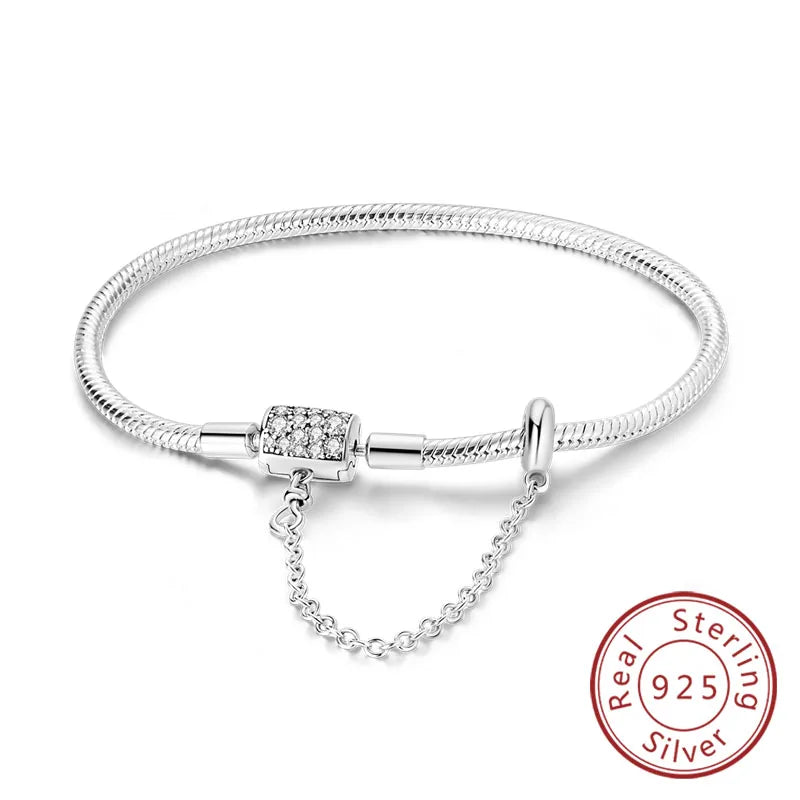 Bracelet Original 925 Sterling Silver Charm Bracelet 17-20CM Love Heart Pave Zirconia Bracelet for Women DIY Charm Jewelry Gifts