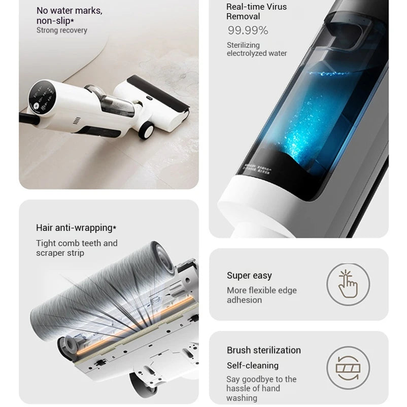 Xiaomi Mijia Cordless Wash Vacuum 2C, Electrolytic Water Sterilization, Anti-Tangle Brush for Pet Hair,Maternal-Infant Certified