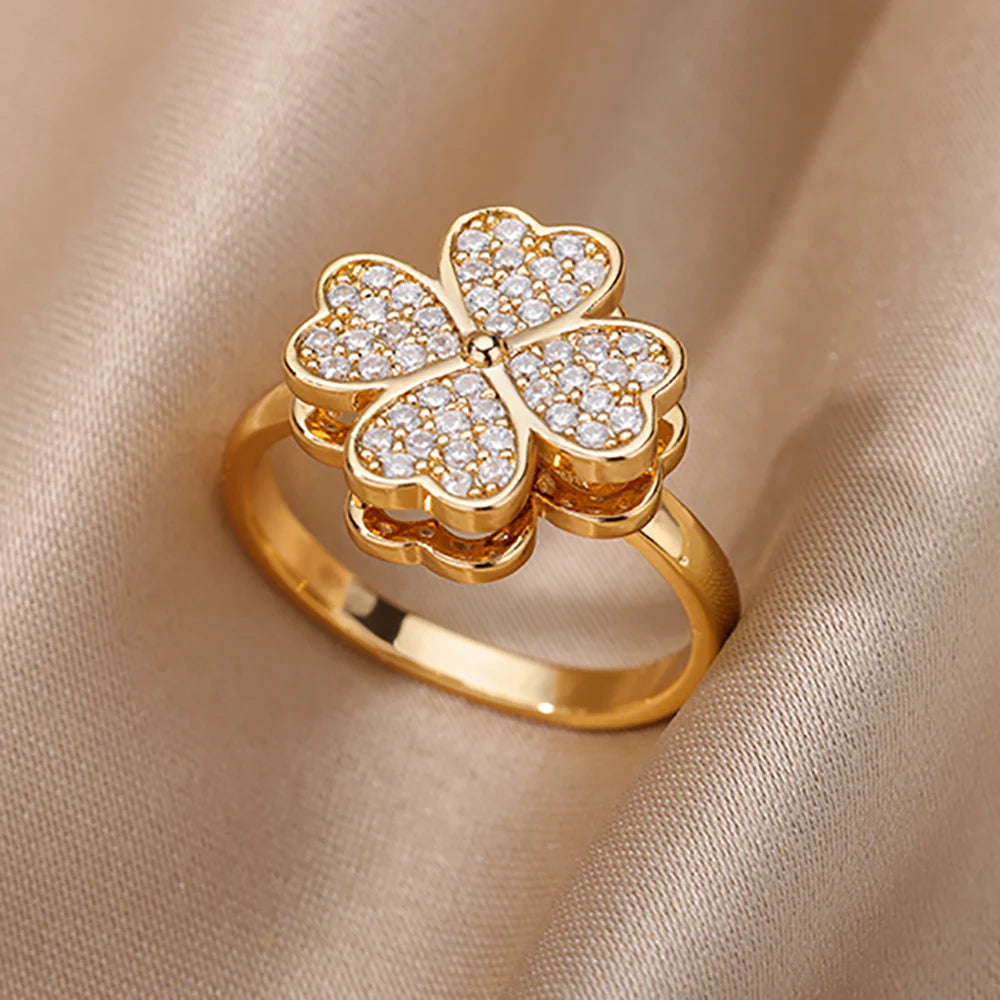 Fashion Chain Hollow Out Rings For Women Gold Color Stainless Steel Zircon Cross Open Ring Trendy Wedding Aesthetic Jewerly Gift