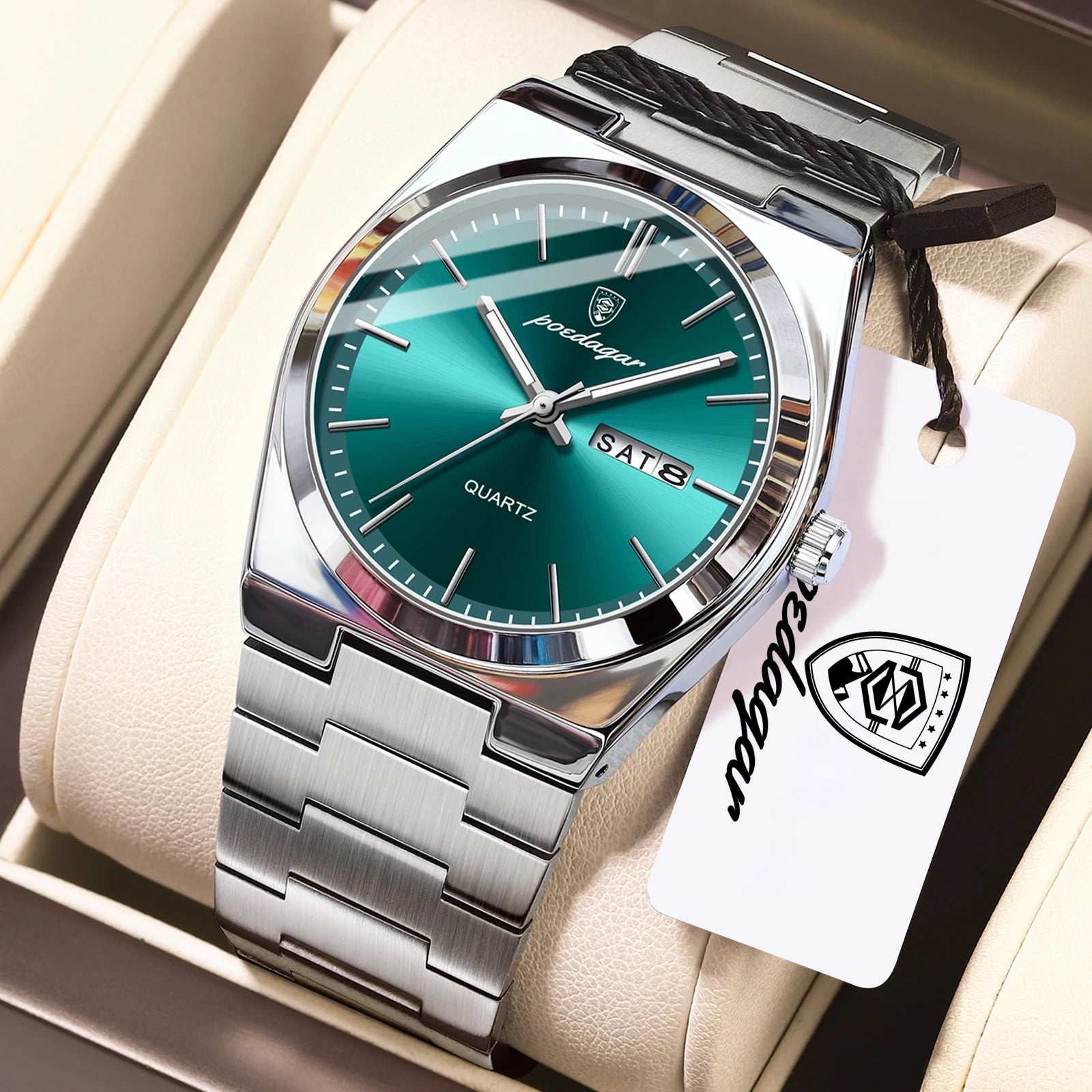 POEDAGAR Luxury Men's Watches Luminous Waterproof Stainless Steel Casual Men Clock Date Week Quartz Fashion Man Wristwatch Reloj