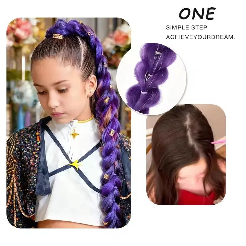 32" Extra-Long Synthetic Purple Braided Wig | Shimmering Metallic | Kids Christmas Costume Hairpiece - Rumi Collection