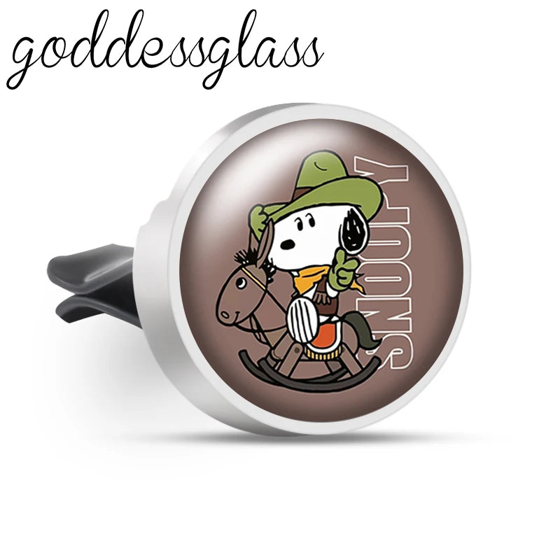 Snoopy on the Road 66 Walking Anime Photo Aromatherapy Car Decoration Clip Perfume Locket Fittings Oil Scent Gift keychain