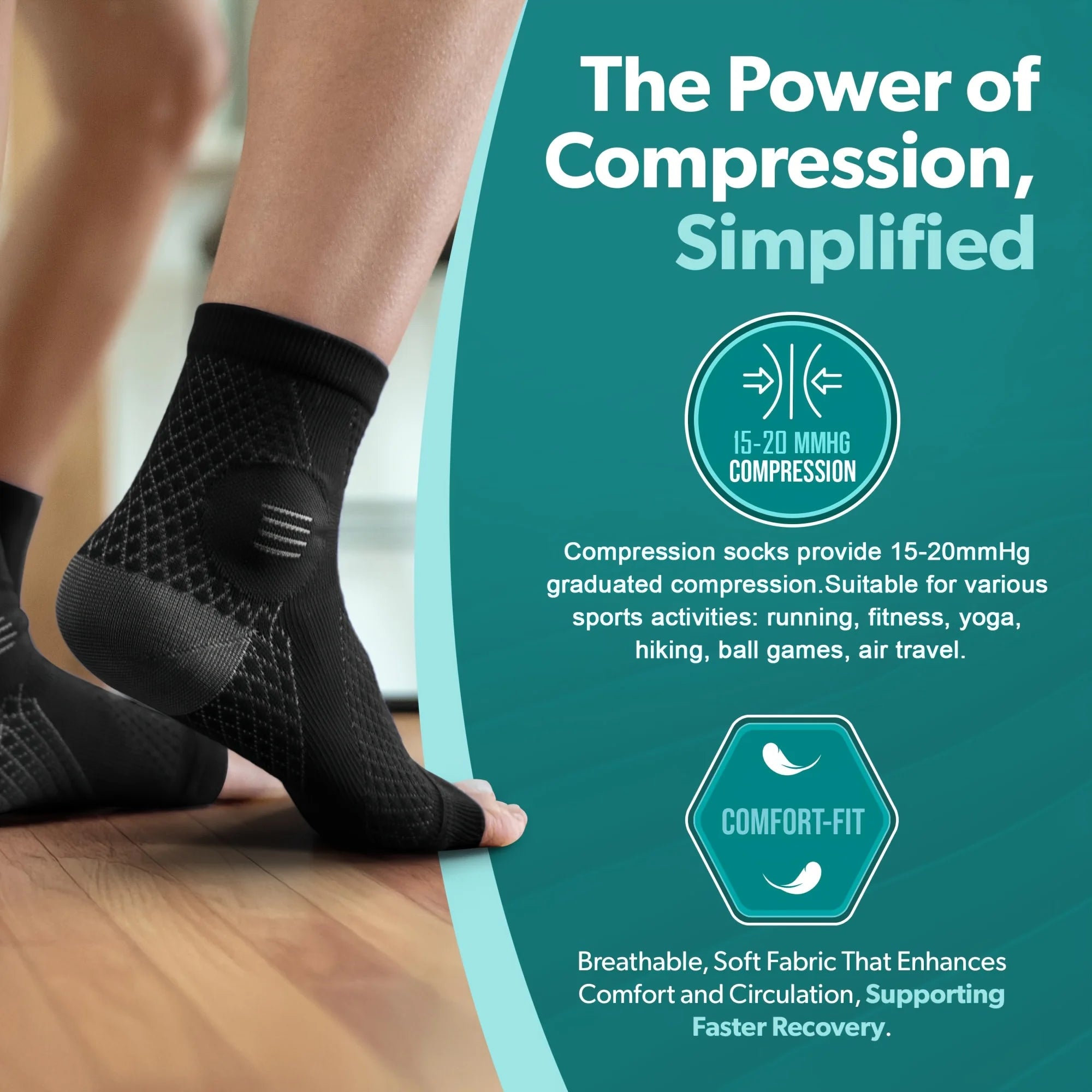 1Pair Compression Socks,Compression Foot Sleeves with Arch And Support,Open-Toe Design Neuropathy Socks
