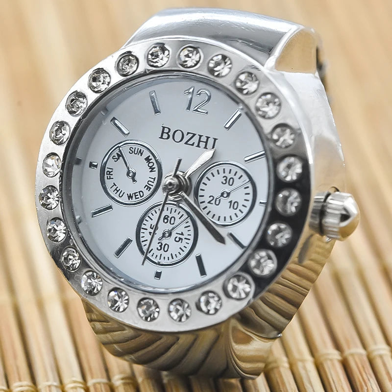 New Hot Sales Creative Diamond Set British Ring Watch Alloy Shell Finger Round Dial Couple Men And Women