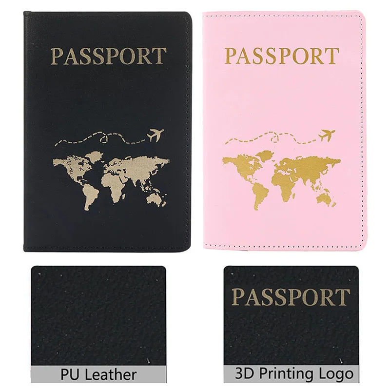PU Leather Passport Cover For Men & Women World Map Travel Passport Case Organizer - Protective Card Holder ID Document Covers