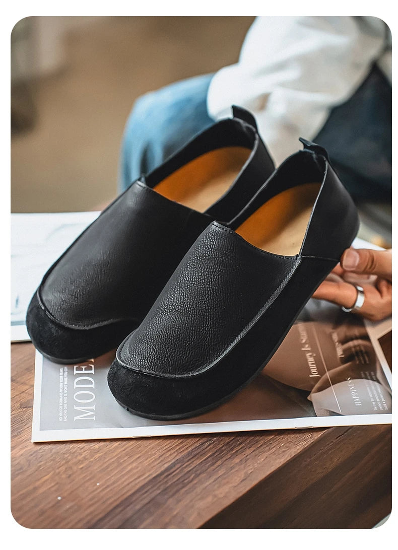 Man Loafers Outdoor Walking Fashion Mens Casual Shoes Soft Leather Comfort Half Slippers Breathable Lazy Driving Shoes Moccasins