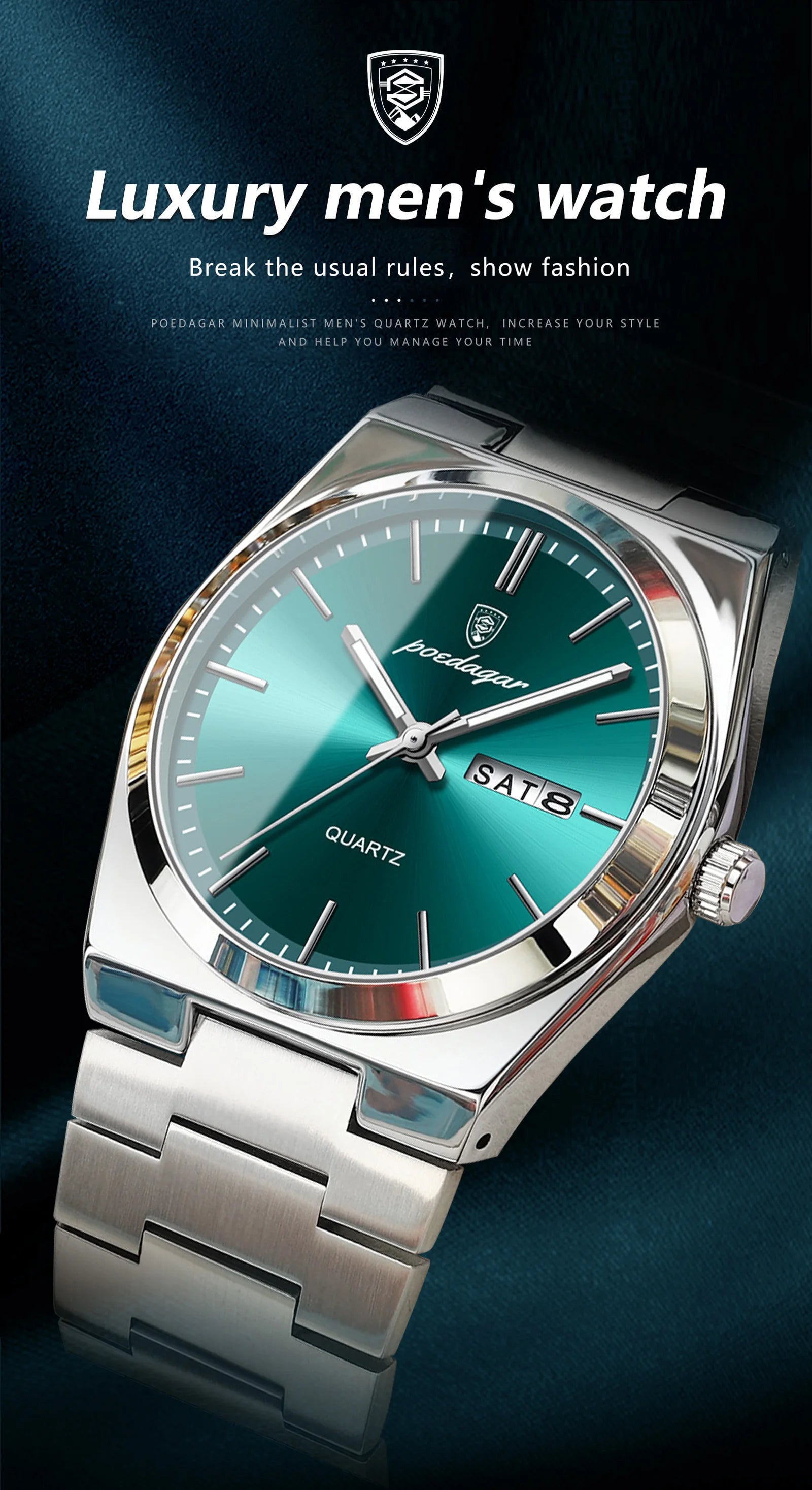 POEDAGAR Luxury Men's Watches Luminous Waterproof Stainless Steel Casual Men Clock Date Week Quartz Fashion Man Wristwatch Reloj