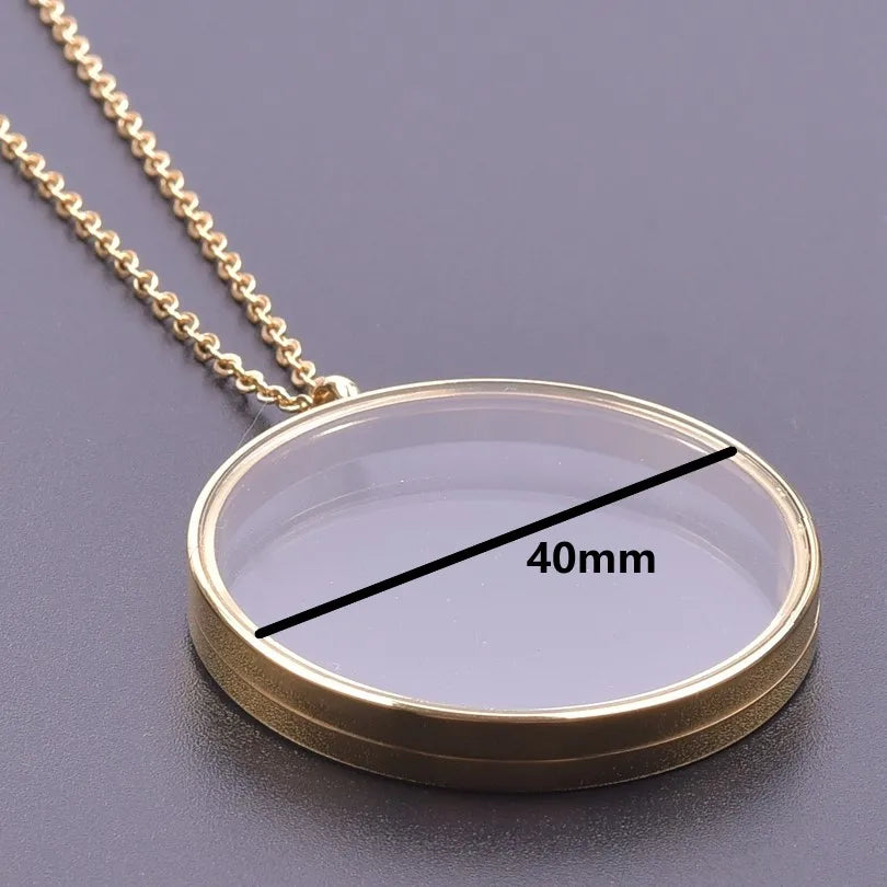 1Pc Inner Size 10-40mm Round Glass Memory Coin Holder Locket Pendant Necklaces Floating Living Relicario Collares Jewelry Bulk