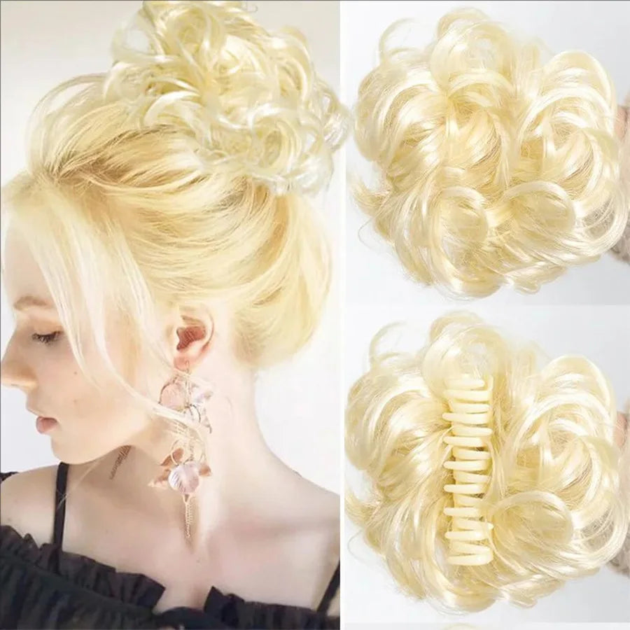 6 Inch Claw Clip Messy Bun Wig Curly Wavy Synthetic Hair Extensions for Women for Updo Hairstyles Halloween and Christmas