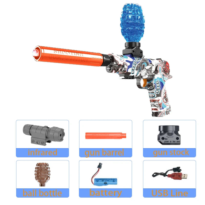 Kids Outdoor Toy Electric Blaster Gun Shooting Bullet Pistols Summer Play Water Shooting Interactive Party Game Children Adult