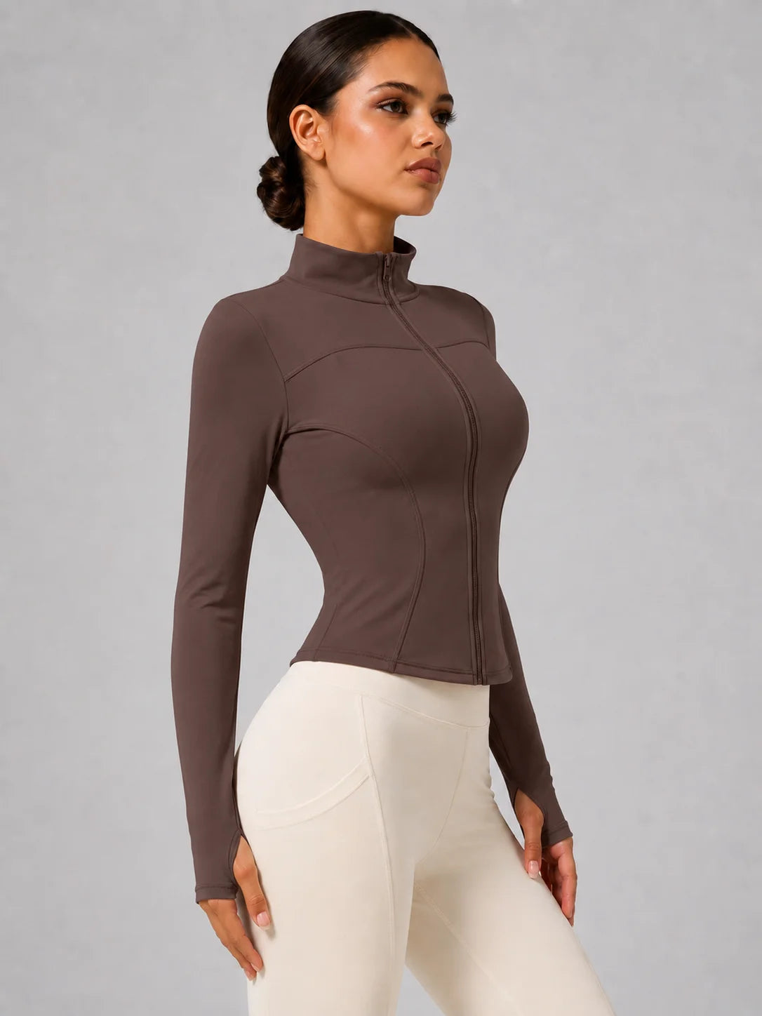 Women's Full-Zip Yoga Jacket, Slim Fit Long Sleeve Athletic Top with Thumb Holes, Lightweight Stretchy Workout Jacket for Runnin