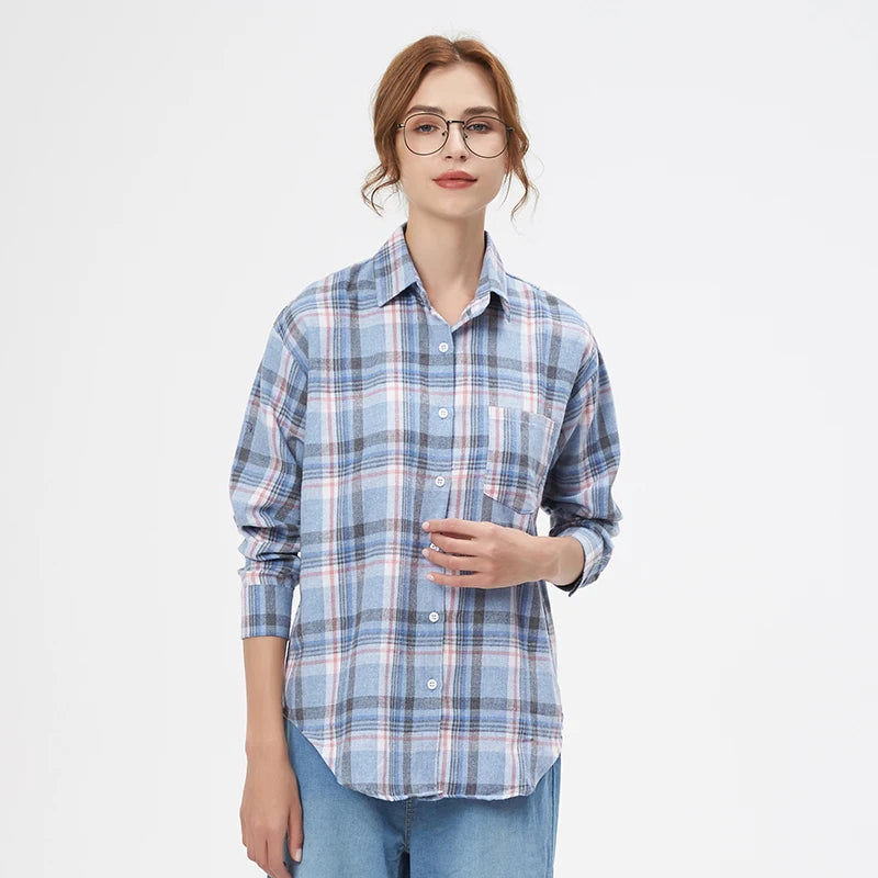 Casual Women's Plaid Shirt 2025 Spring Autumn New Ladies Loose Blouse and Tops Female Long Sleeve Shirts Fresh Checked Clothes