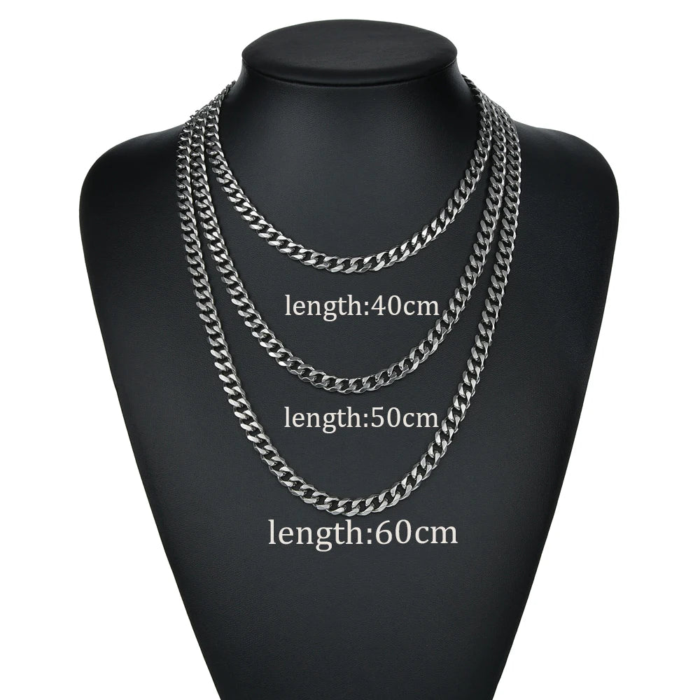 3/5/7mm Stainless Steel Cuban Link Chain Classic Punk Personality Jewelry Simple Fashion Hip-hop Couple Necklace for Men Women