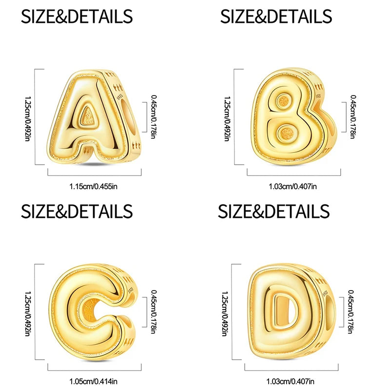 New Hot Sales 925 Sterling Silver 26 Golden Letters Charms Bead Fit Original Bracelet DIY Women Birthday Jewelry Gifts