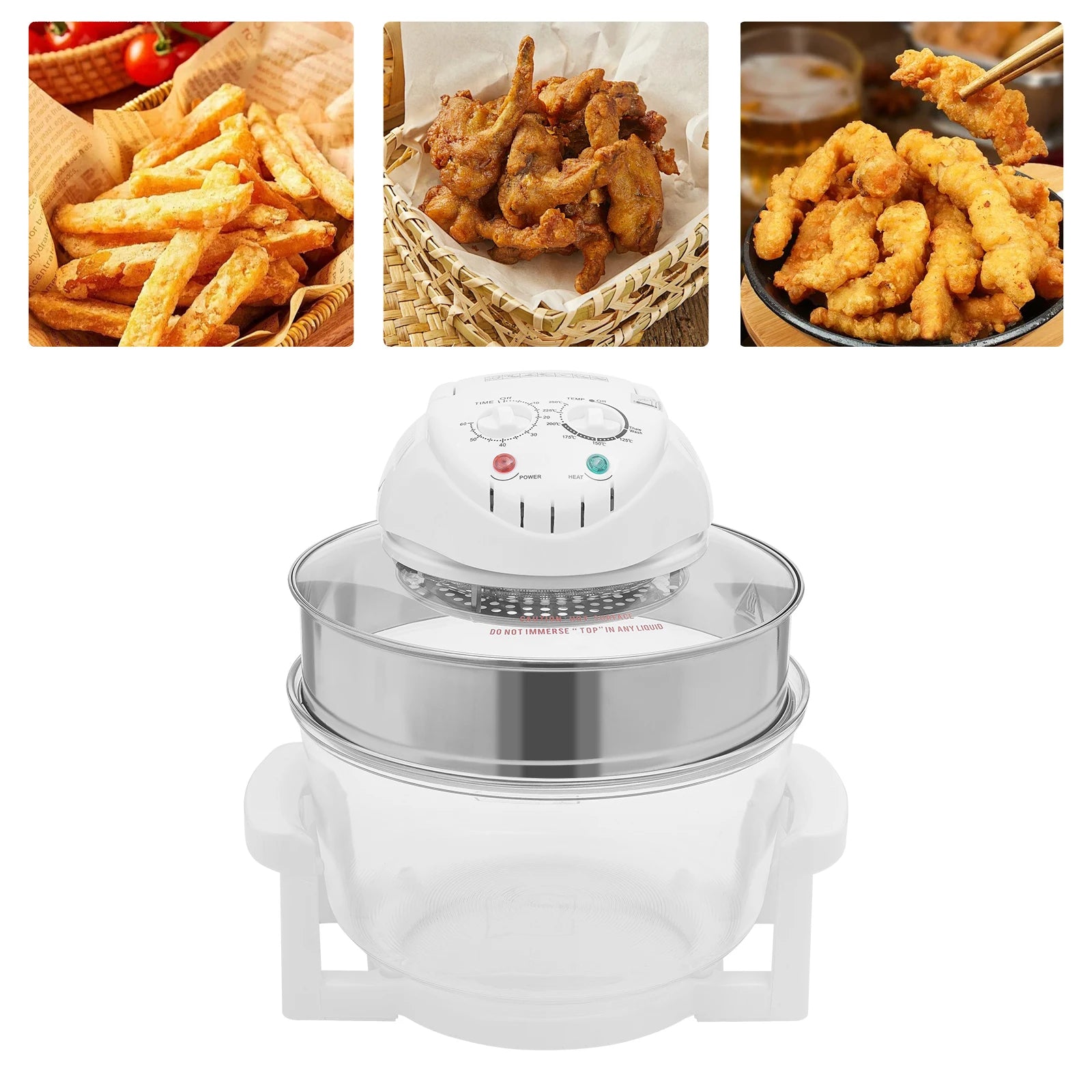 110V 17.96Qt Visual Air Fryer 1200-1400W 360° Hot Air Circulation Oil-Free Cooker with Grill Rack for Home Kitchen