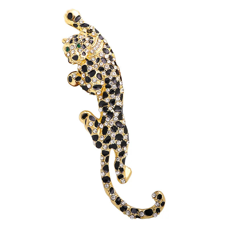 Black Big Climbing Leopard Brooch Pins For Women Men Enamel Animal Brooches Winter Luxury Party Jewelry Coat Suit Accessories