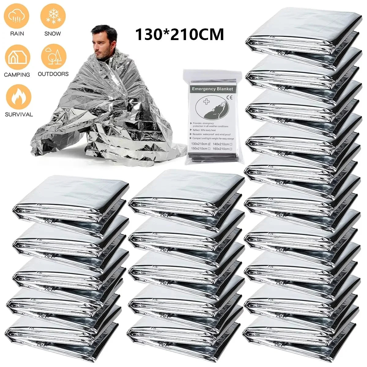 5-30Pc Outdoor Emergency Gold-Sliver Survival Blanket Waterproof First Aid Rescue Curtain Foil Thermal Military Blanket130X210Cm
