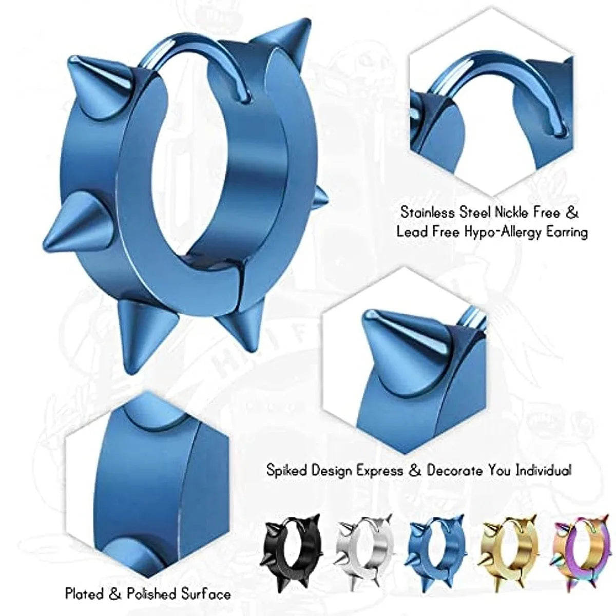 Clearance_1 Pairs Stainless Steel Hinged Hoop Earrings For Men, Punk Spike Earrings_Continuous updates