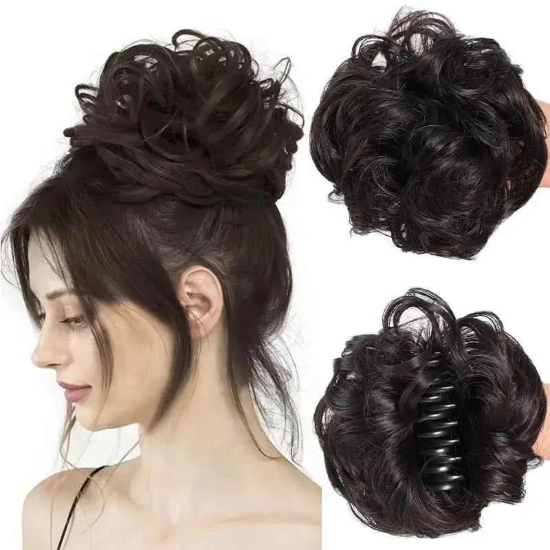 6 Inch Claw Clip Messy Bun Wig Curly Wavy Synthetic Hair Extensions for Women for Updo Hairstyles Halloween and Christmas