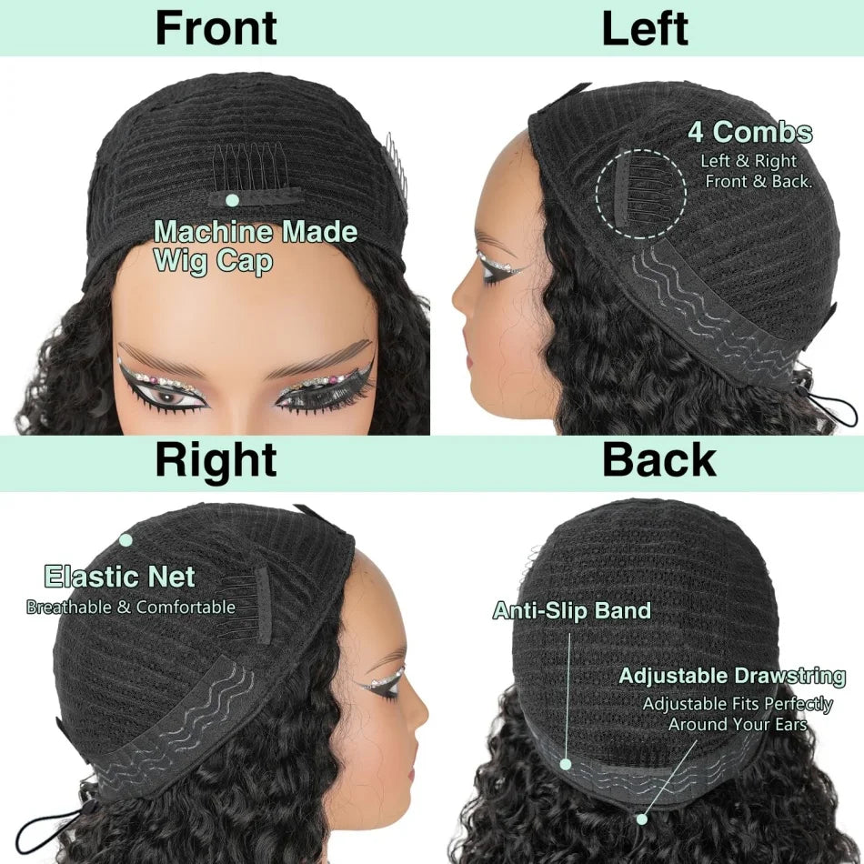 Burmese Curly Human Hair 3 IN 1 Half Wigs Glueless Wig Human Hair For Women Half Wig Drawstring Headband Wig Brazilian Hair