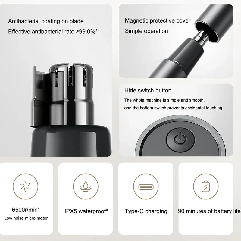 Original XIAOMI Mijia Nose Trimmer for Men Women- USB Rechargeable Painless Ear Nose Hair Eyebrow Trimmer Clipper Compact Pocket