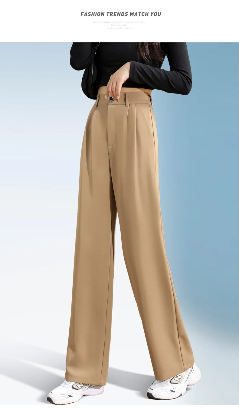 Women'S Loose Spring Summer 2025 New High Waist Wide Legs Slim Casual Trousers Korean Fashion Trend Female Suit Straight Pants